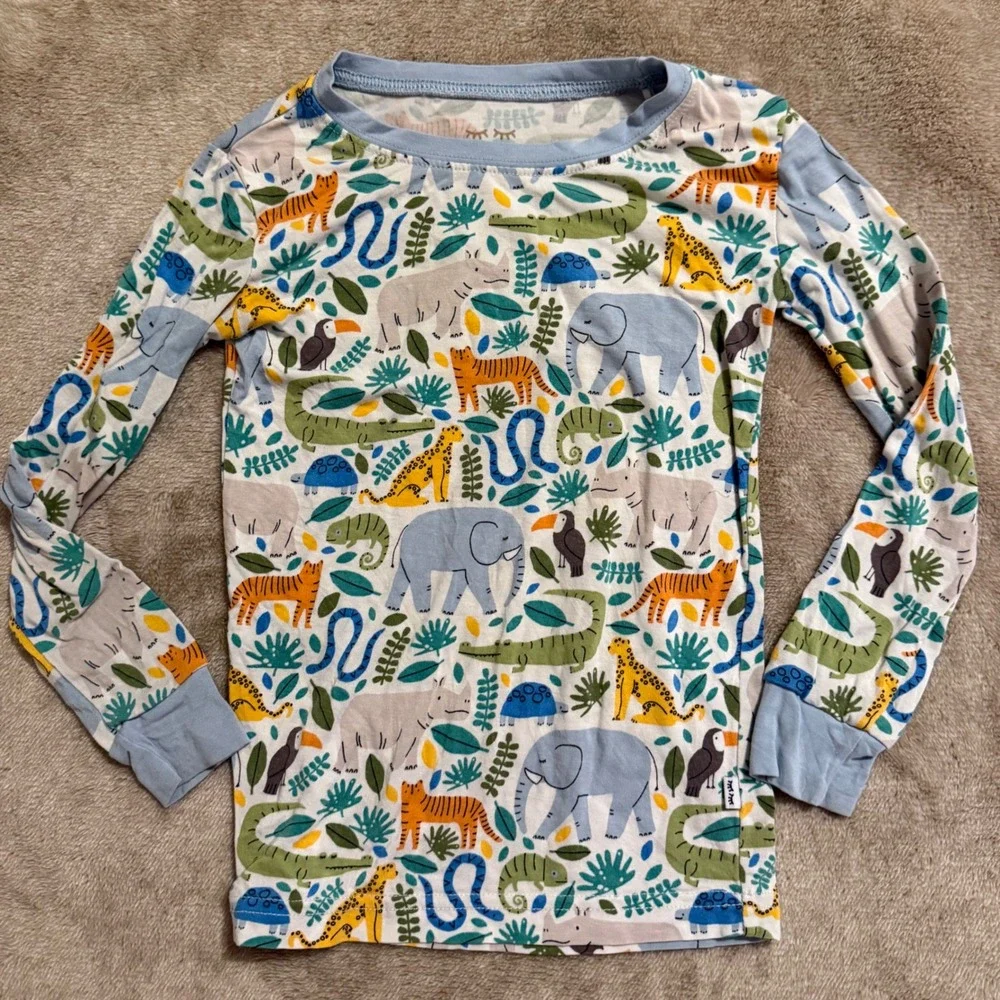 Little Sleepies Safari Bamboo Viscose Pajama Set 3T Blue Jungle Animal Print